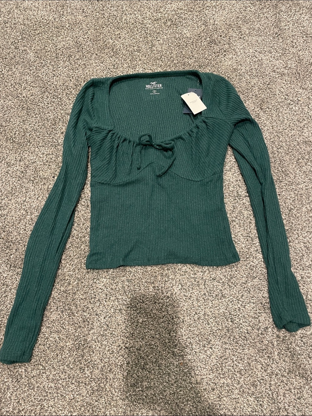 Hollister Ribbed Long Sleeve Top in Dark Green